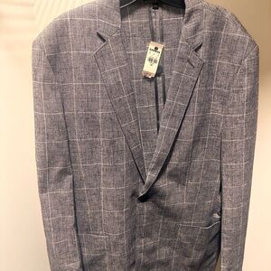 Express Gray Sport Coat with Windowpane Check Pattern